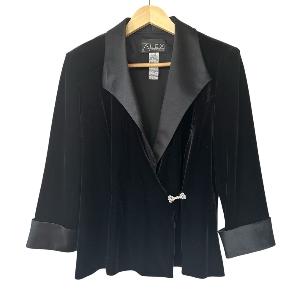 Alex Evenings Black Velvet Blouse Jacket, 10
